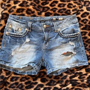 Miss Me Blue Distressed Jean Shorts